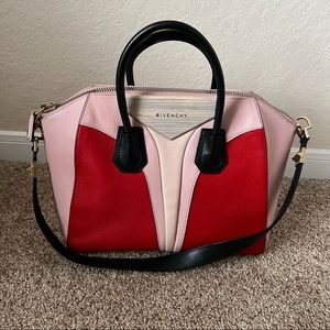 GIVENCHY Antigona Medium Satchel Sugar Goatskin Tri-Color Red Pink Black